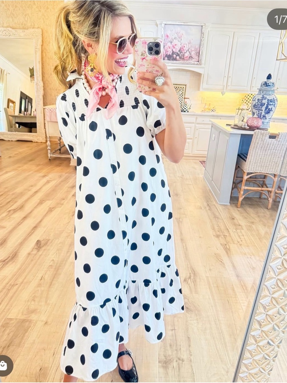 White Maxi Dress with Black Polka Dots